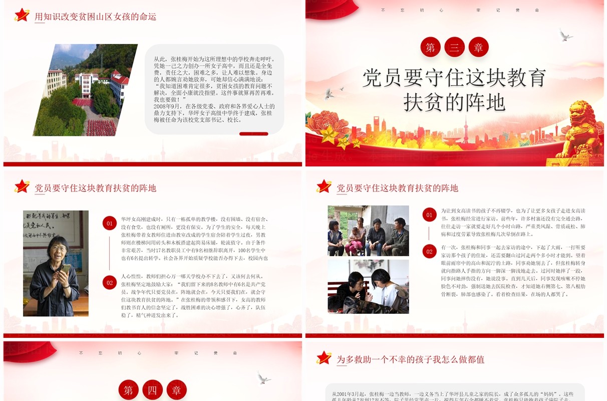 红色简约风学习张桂梅先进事迹PPT模板