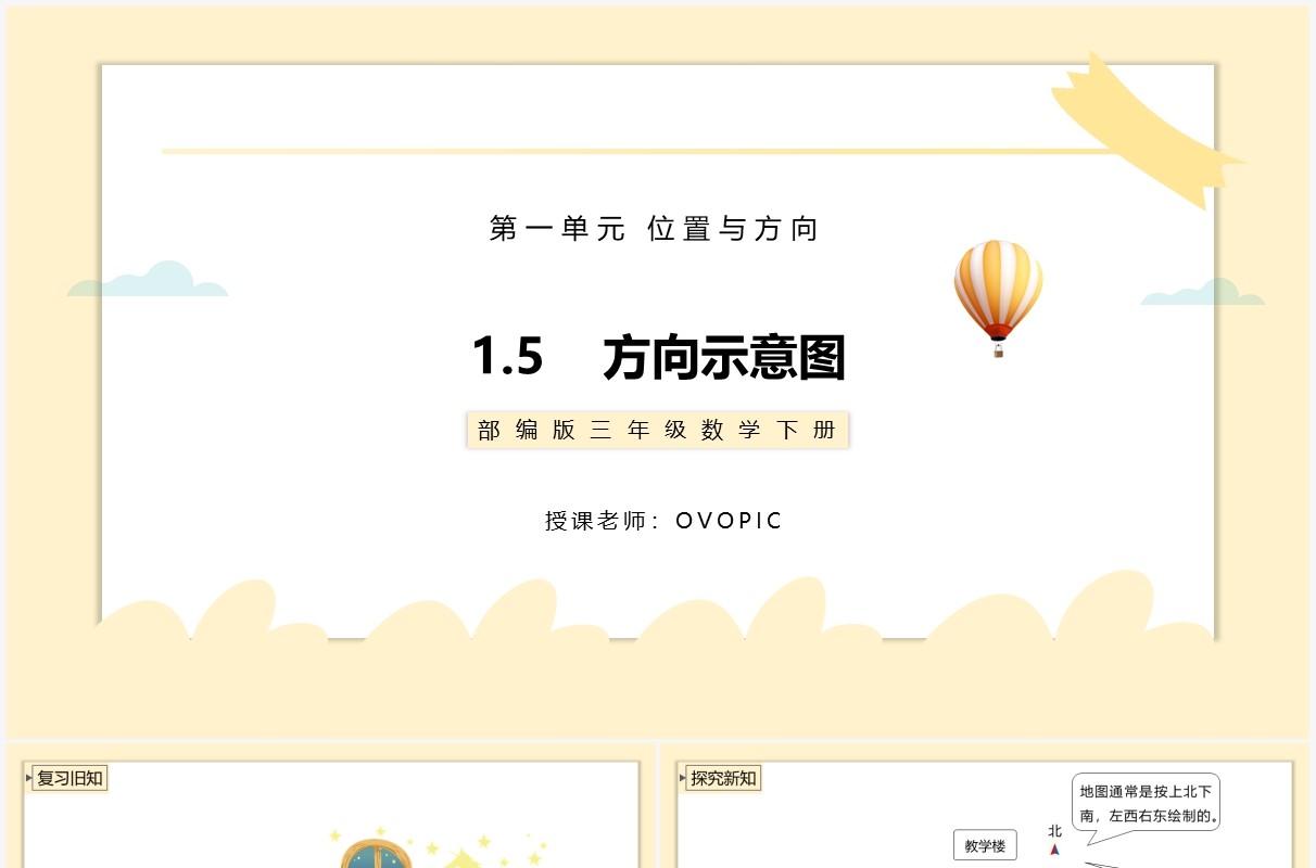 部编版三年级数学下册方向示意图课件PPT模板