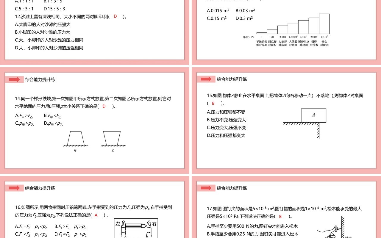 部编版八年级物理下册压强课件PPT模板
