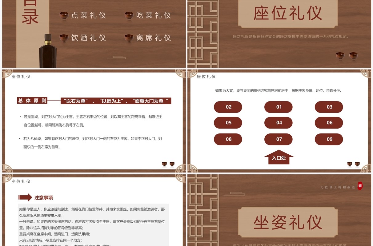 棕色简约风酒桌文化礼仪讲解培训PPT模板