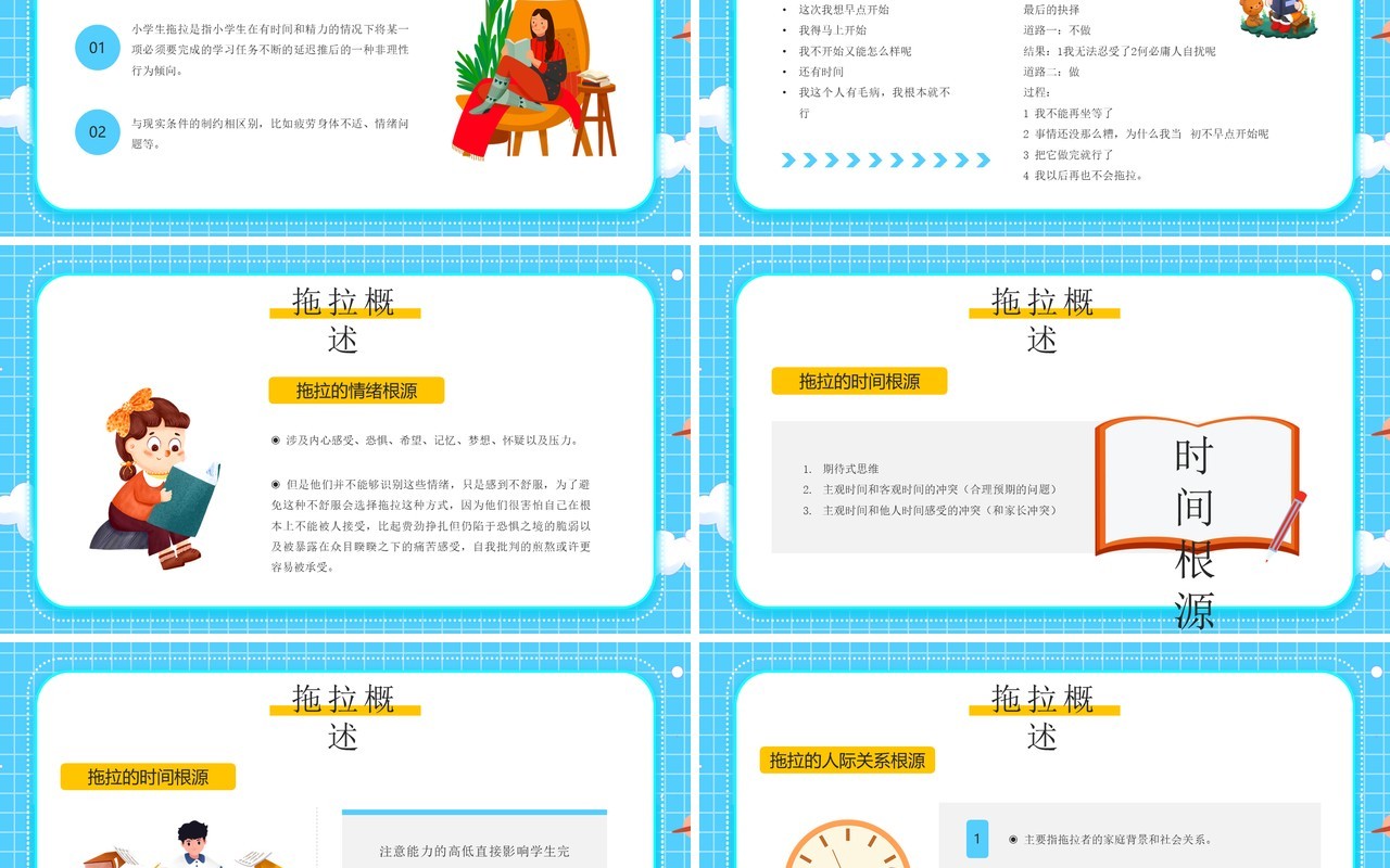 蓝色卡通风如何克服拖拉的习惯PPT模板