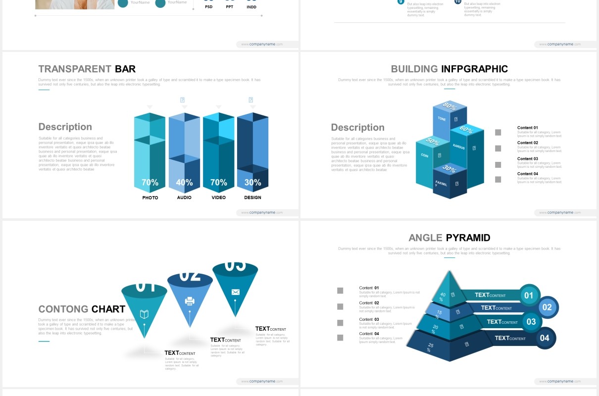 3D宝石蓝信息图表PPT商务模板素材exotic gem powerpoint