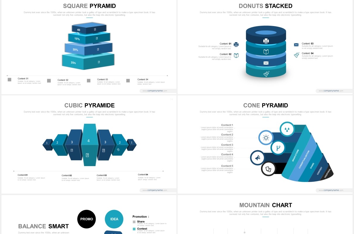 3D宝石蓝信息图表PPT商务模板素材exotic gem powerpoint
