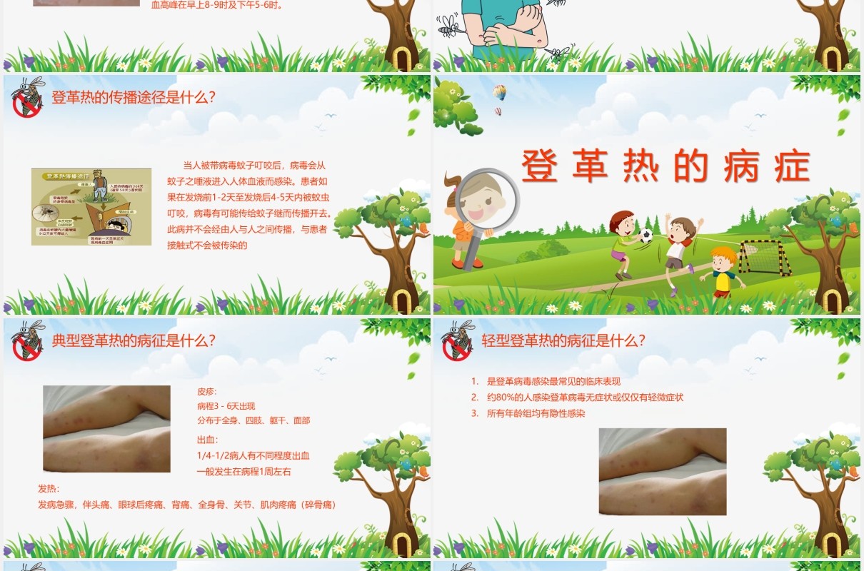 绿色简约幼儿园儿童预防登革热传染病知识培训课件PPT模板