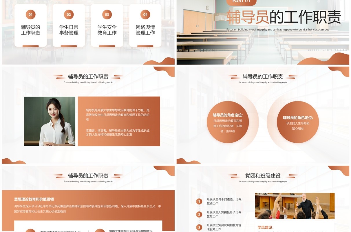 橙色简约大学高校辅导员岗前培训PPT模板