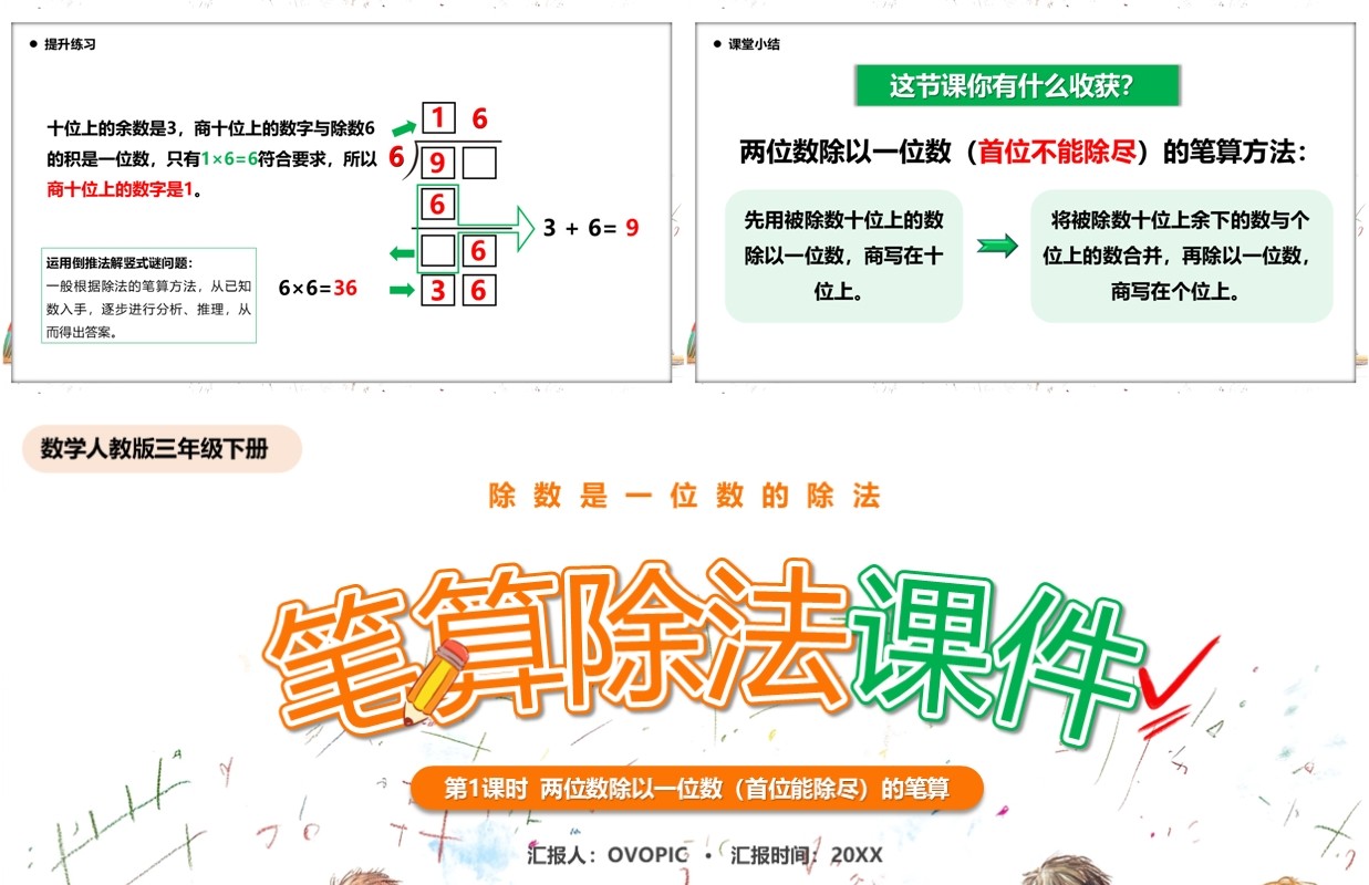 橙色卡通风笔算除法课件PPT模板