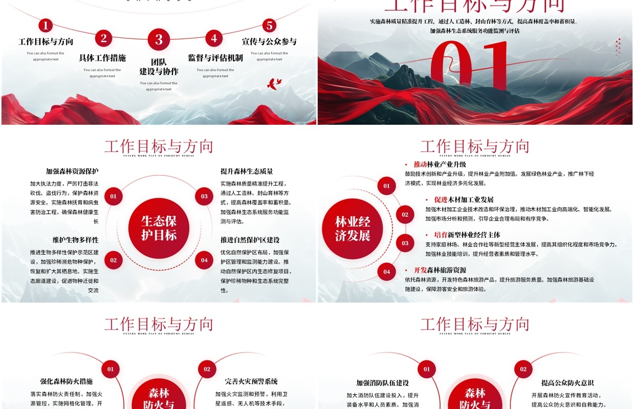 红色简约风林业局未来工作规划PPT模板