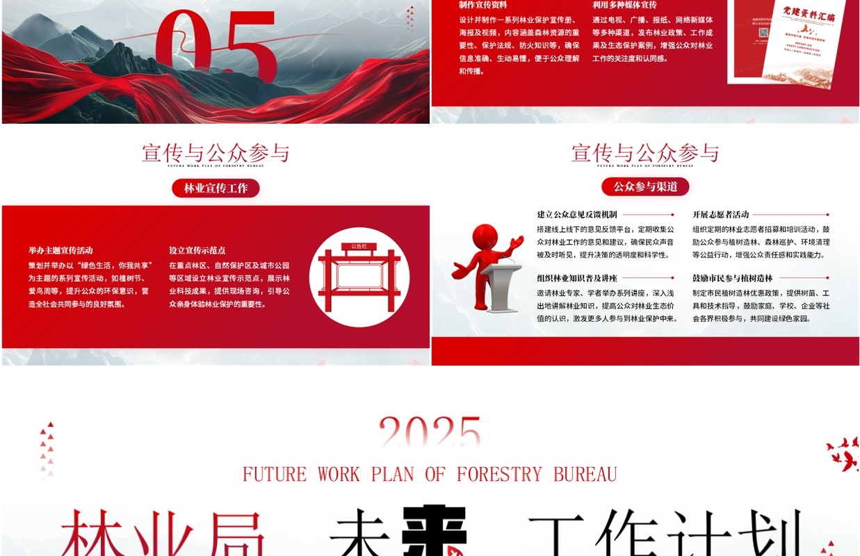 红色简约风林业局未来工作规划PPT模板