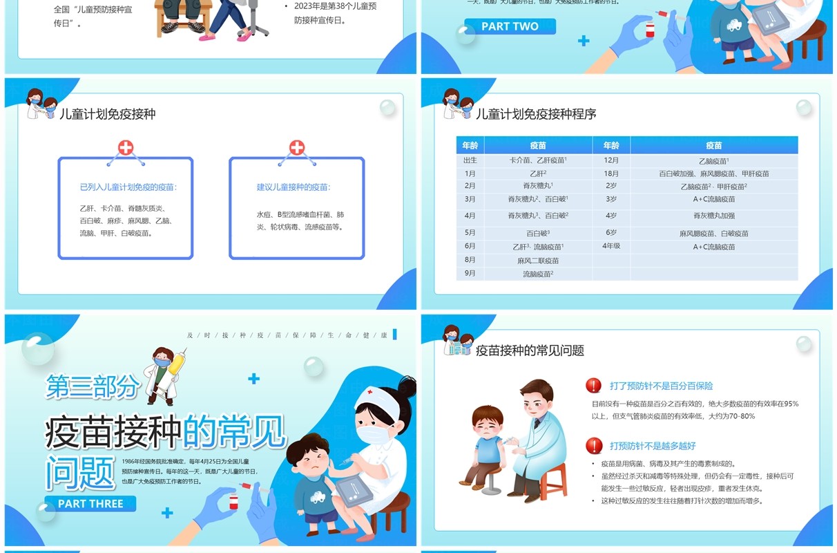 蓝色卡通风全国儿童预防接种日PPT模板