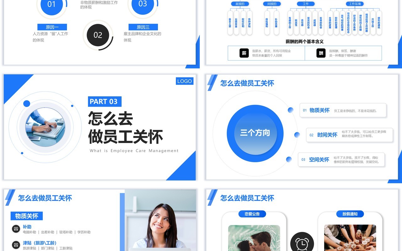 蓝色简约员工关怀管理员工培养企业培训PPT模板