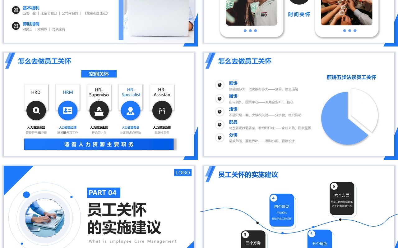 蓝色简约员工关怀管理员工培养企业培训PPT模板