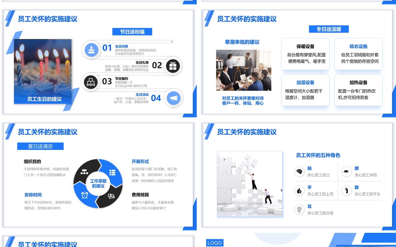 蓝色简约员工关怀管理员工培养企业培训PPT模板