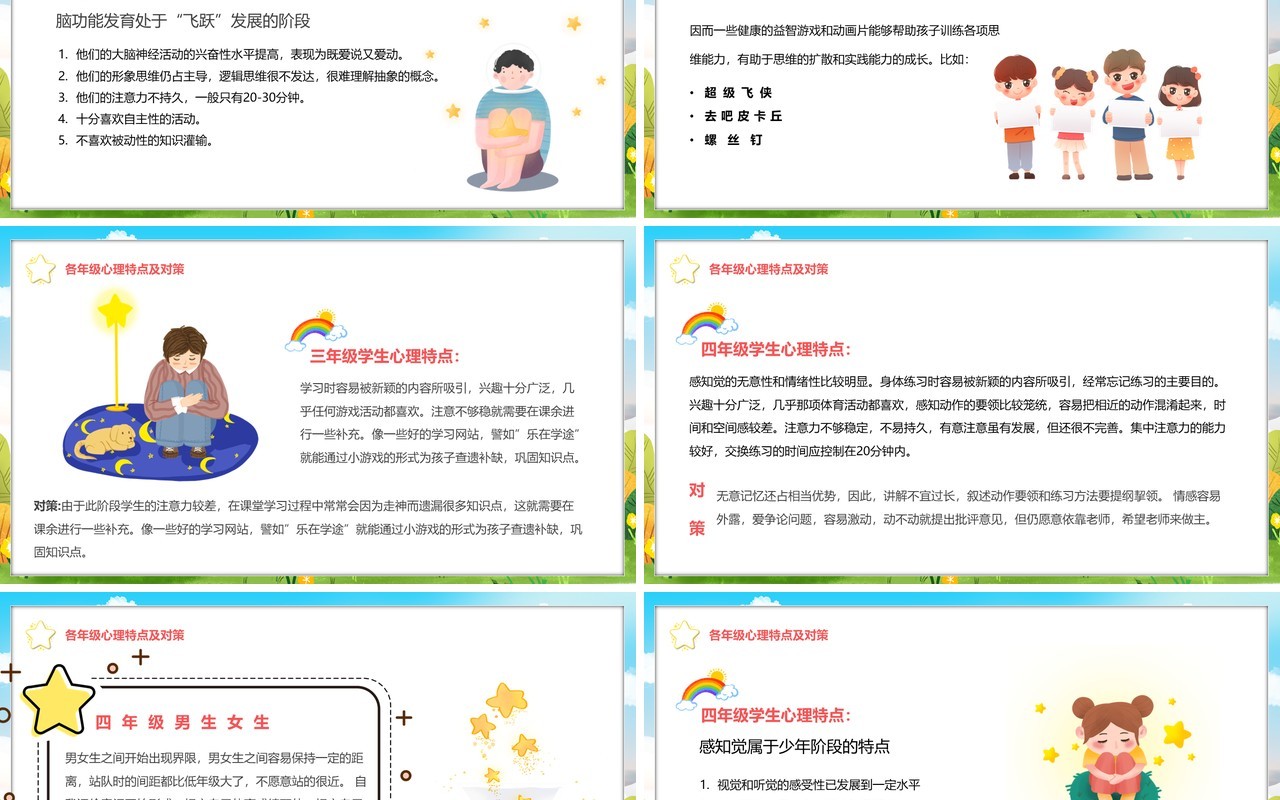 卡通风呵护关注心理健康主题班会PPT模板