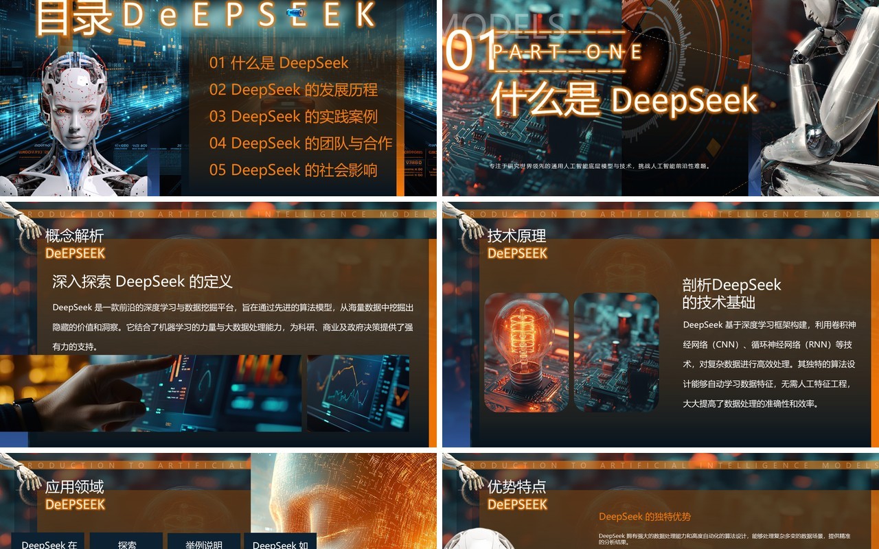 蓝色科技风Deepseek人工智能PPT模版