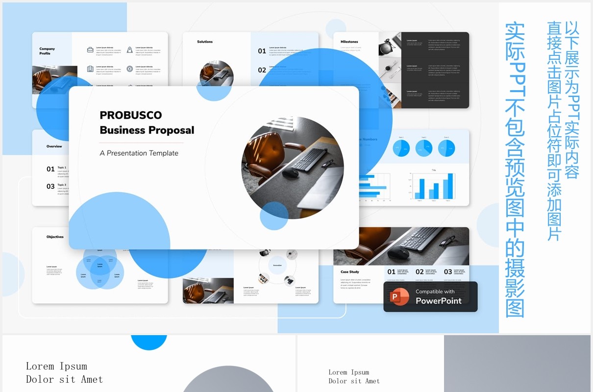 简约企业项目业务介绍宣传图片排版设计PPT模板PROBUSCO - Business PowerPoint Template