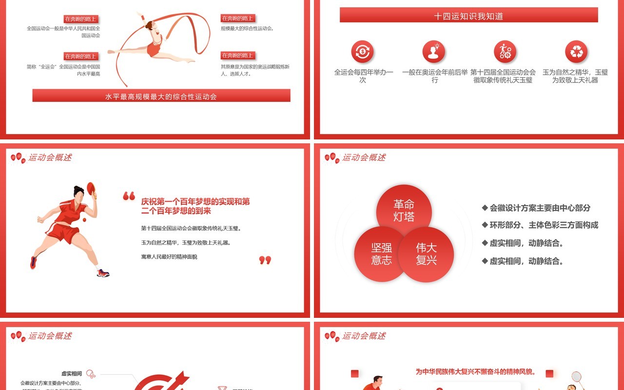 红色全运会十四运知识我知道动态PPT模板