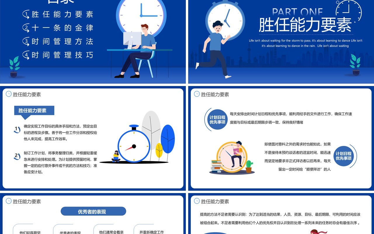 蓝色扁平时间管理培训PPT模板