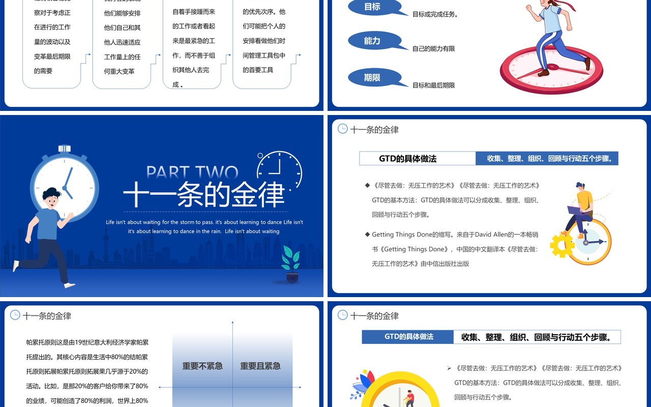 蓝色扁平时间管理培训PPT模板