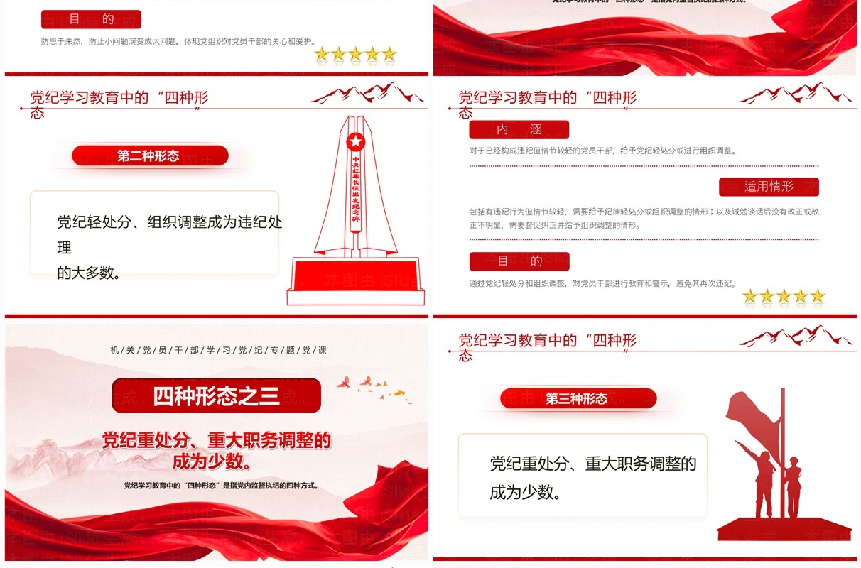 红色党政风党纪学习教育中的四种形态PPT模板
