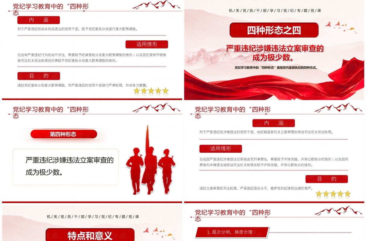 红色党政风党纪学习教育中的四种形态PPT模板