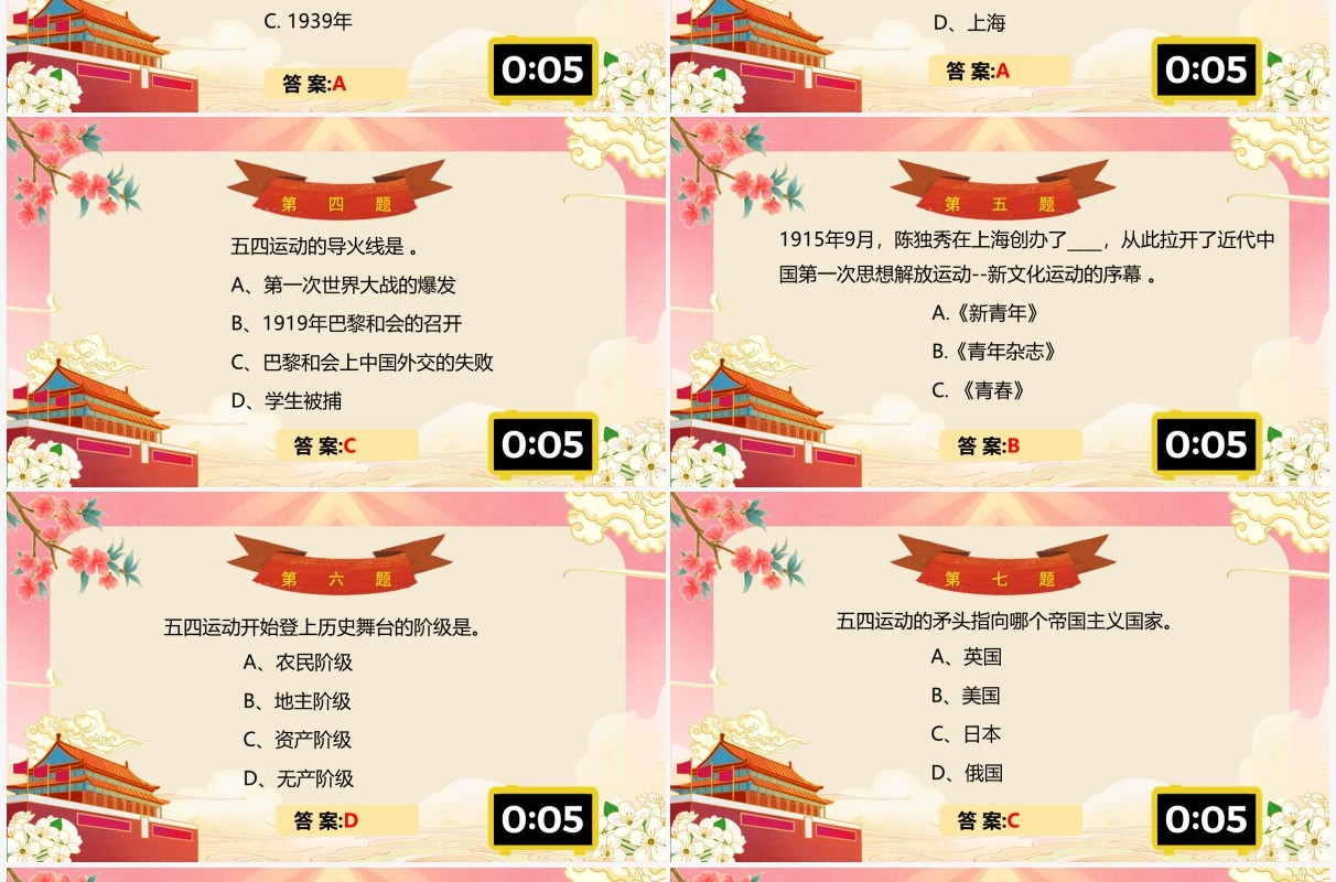 红色国潮五四青年节知识竞赛PPT模板