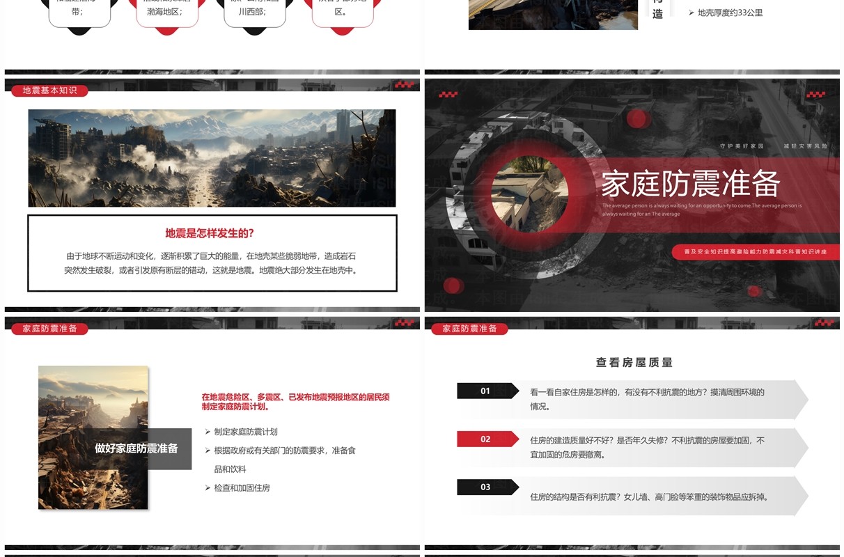 黑红简约风地震科普携手同行PPT模板
