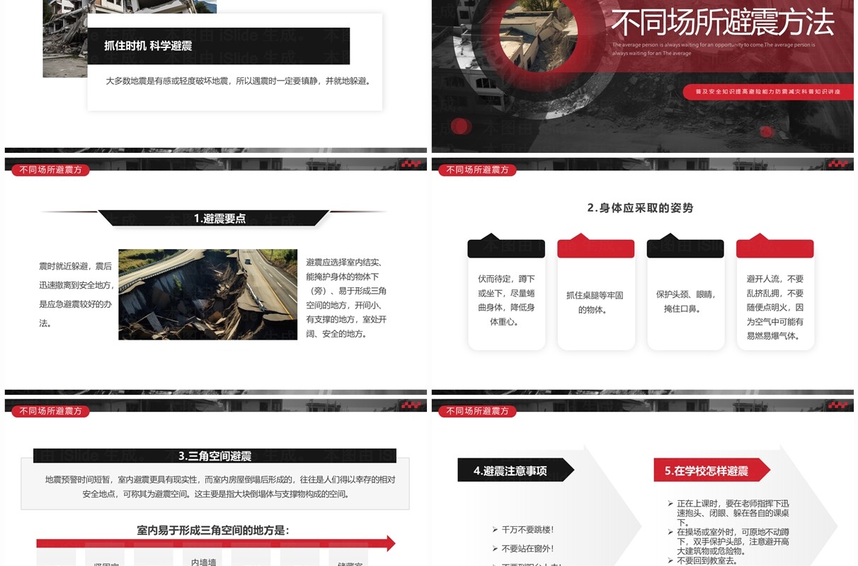 黑红简约风地震科普携手同行PPT模板