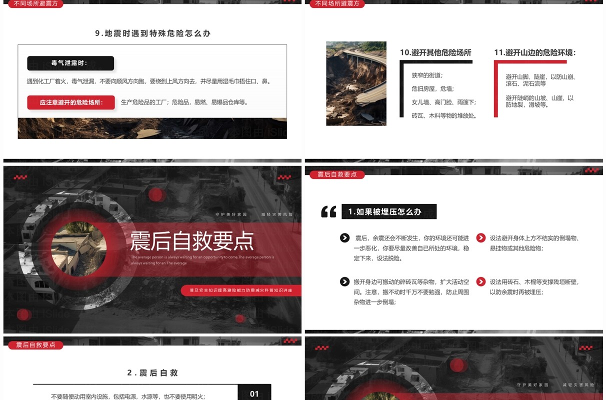 黑红简约风地震科普携手同行PPT模板