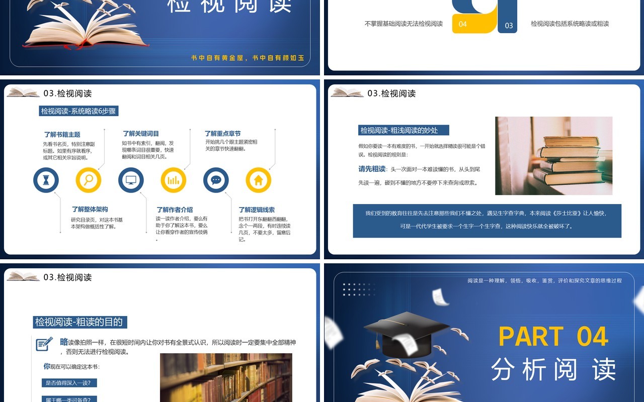蓝色简约风如何阅读一本书宣传教育PPT模板