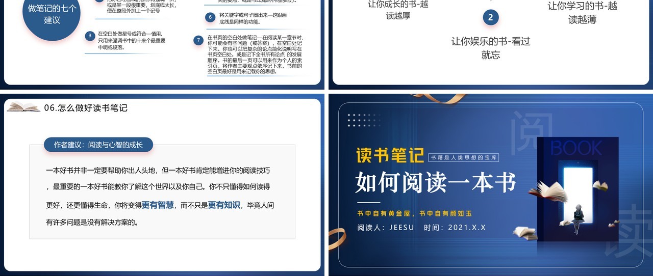 蓝色简约风如何阅读一本书宣传教育PPT模板