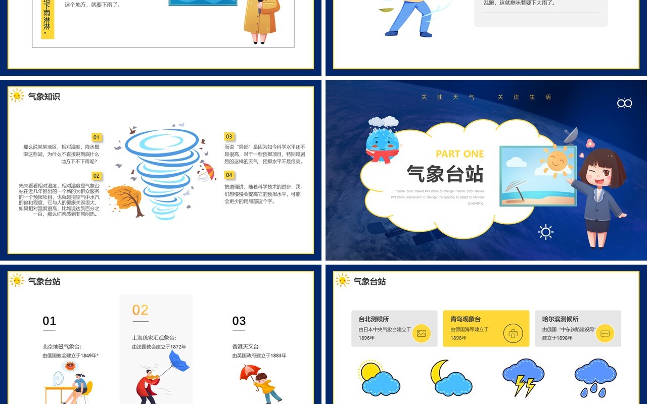 蓝色卡通国际气象节PPT动态模板
