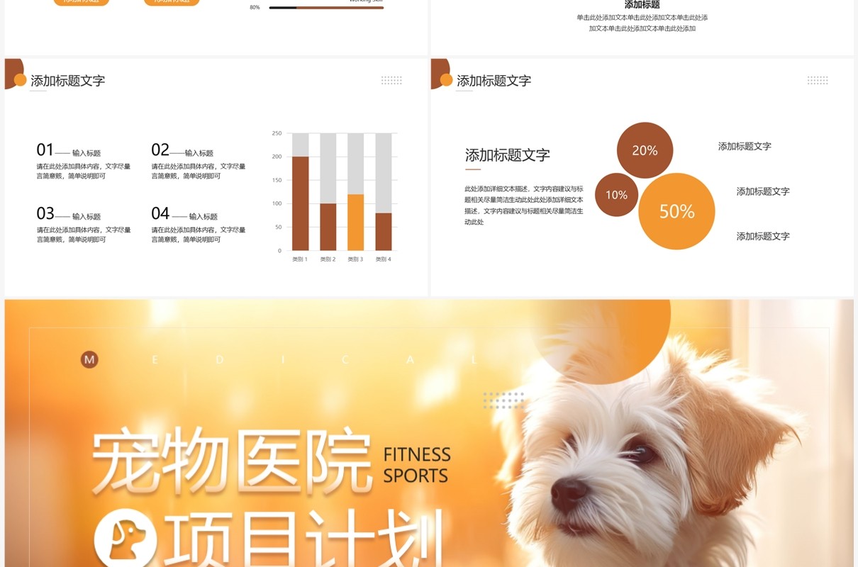 橙色简约风宠物医院项目计划PPT模板