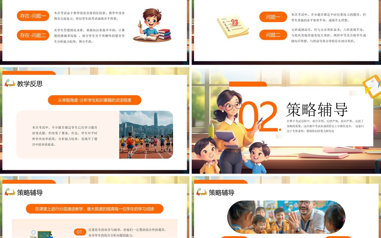 橙色卡通风期中考试质量分析会PPT模板