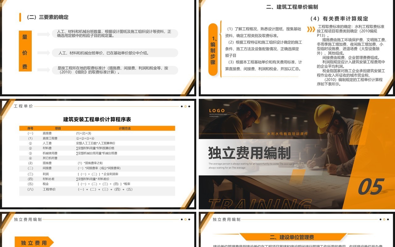 橙色简约风水利水电工程概预算PPT模板