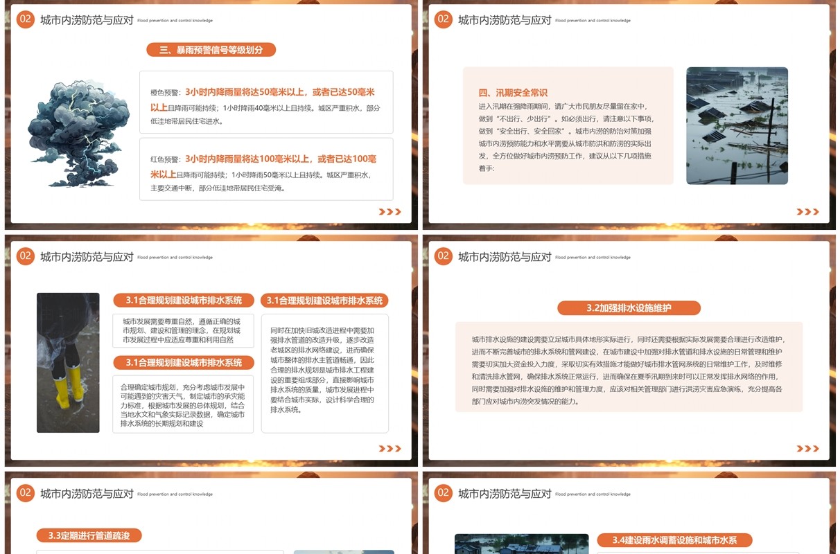橙色简约风防洪防汛安全教育PPT模板