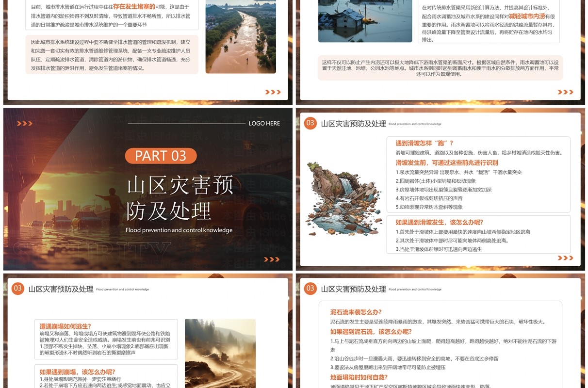 橙色简约风防洪防汛安全教育PPT模板