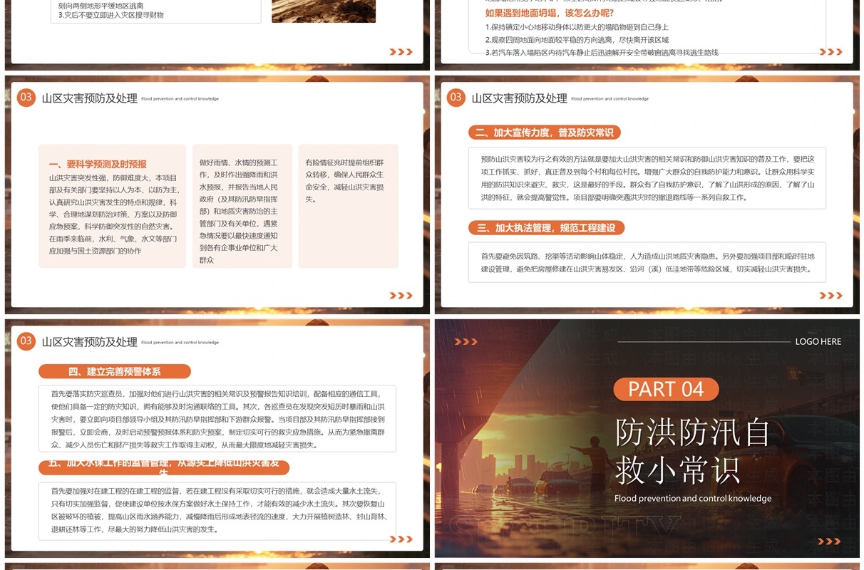 橙色简约风防洪防汛安全教育PPT模板