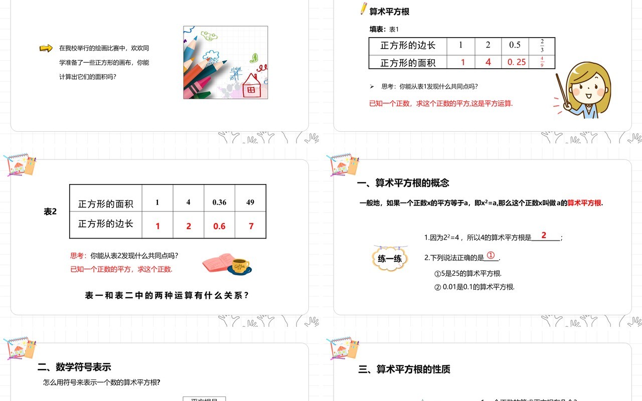 部编版七年级数学下册算术平方根课件PPT模板