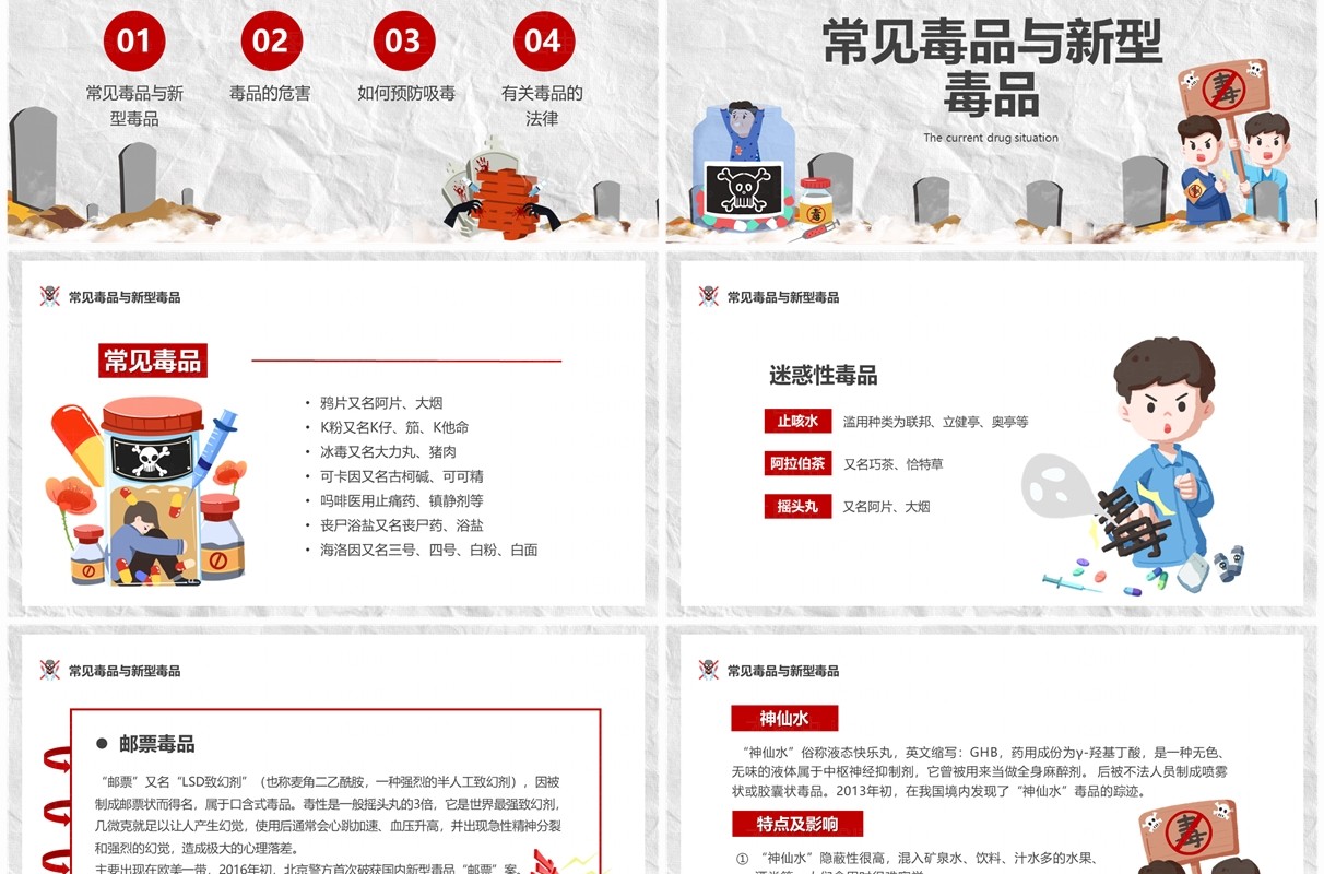 灰色卡通风坚决远离毒品拥有绿色人生PPT模板
