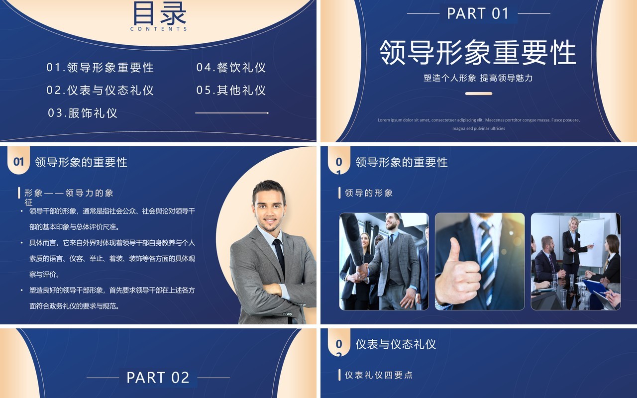 蓝色商务凤领导形象与礼仪培训PPT模板
