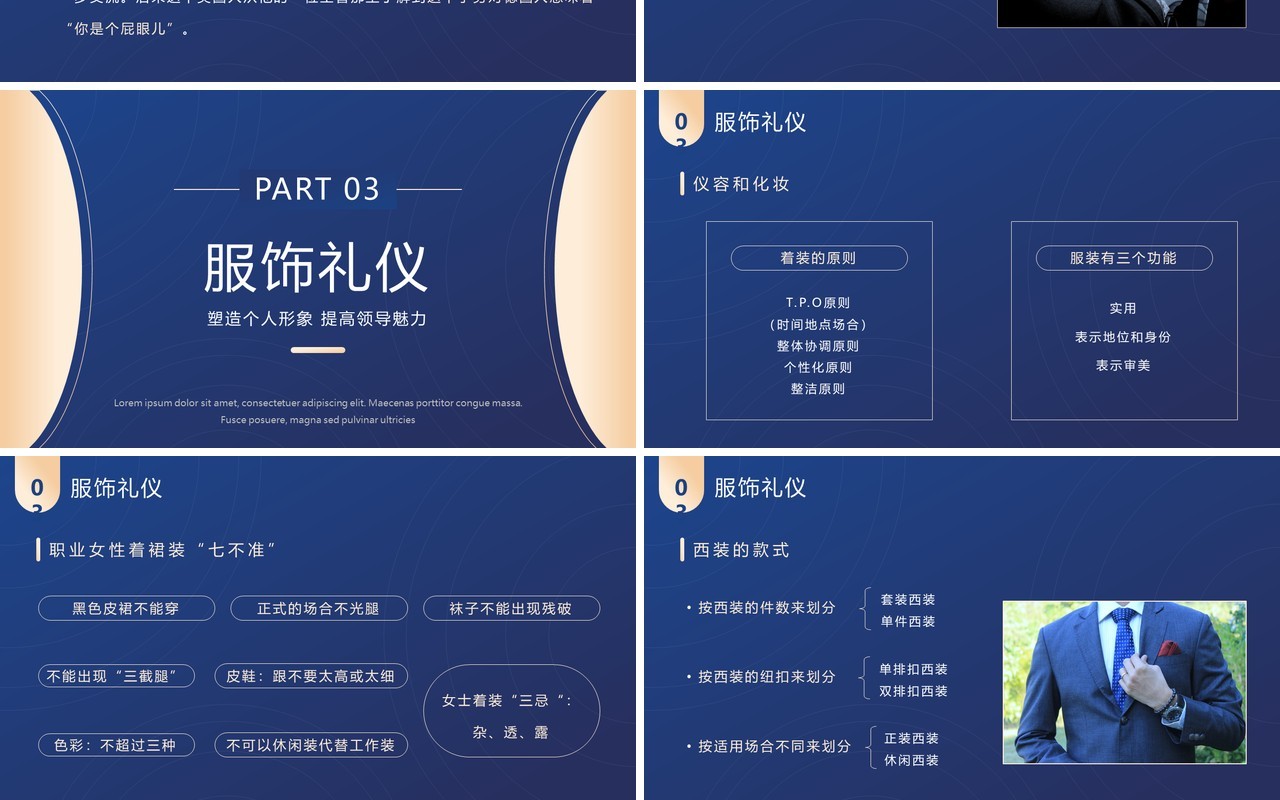 蓝色商务凤领导形象与礼仪培训PPT模板
