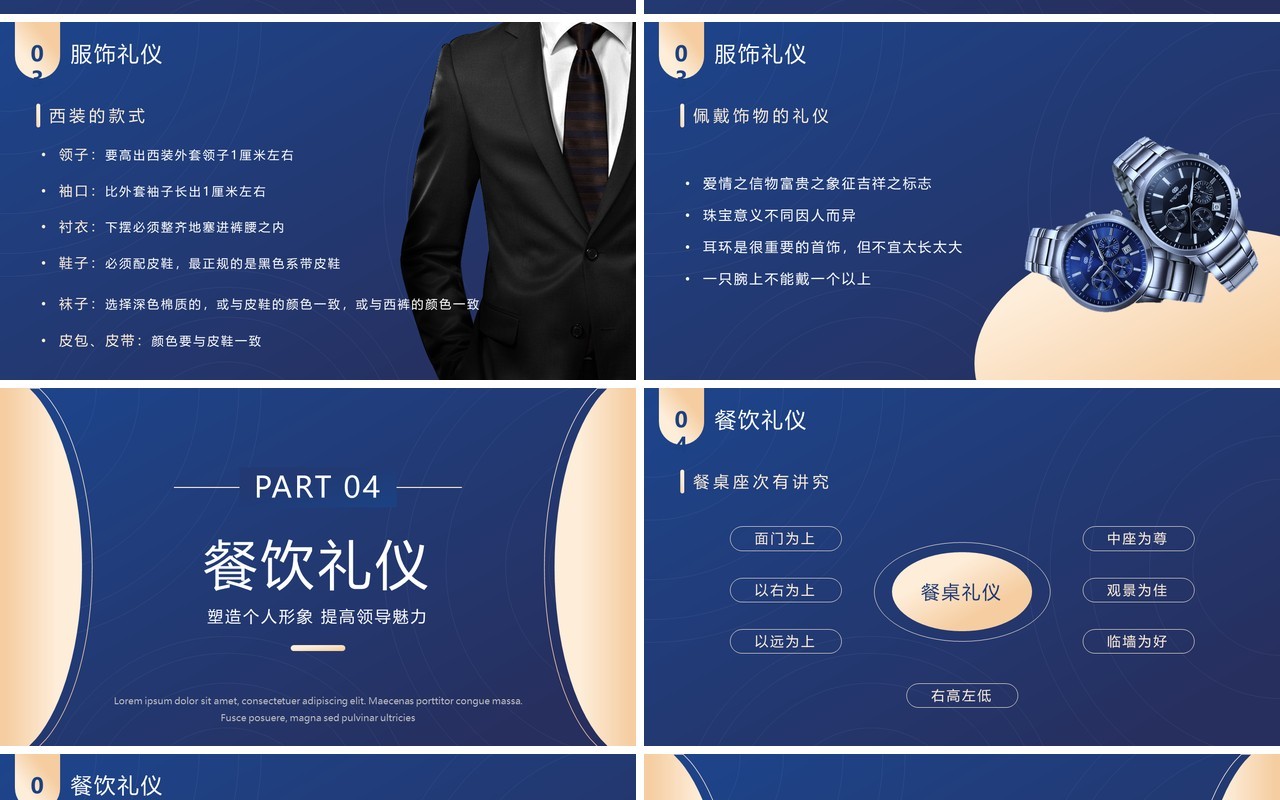 蓝色商务凤领导形象与礼仪培训PPT模板