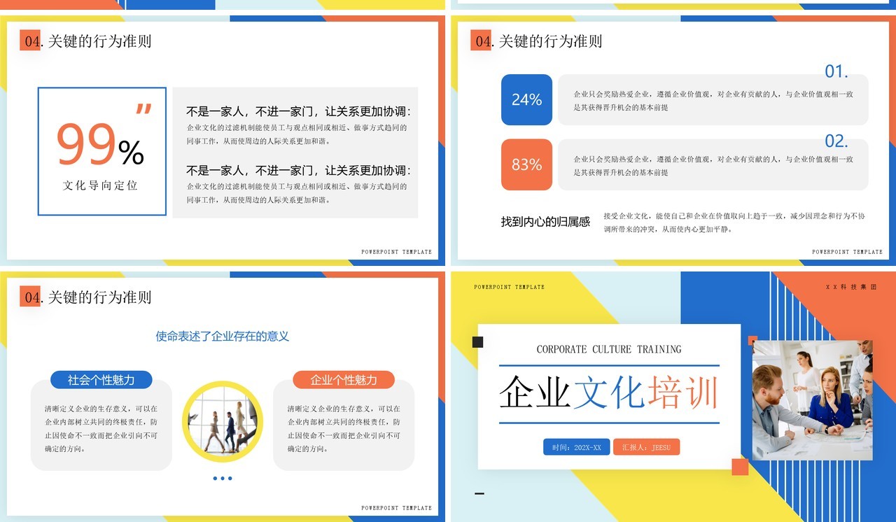 黄蓝简约几何风企业文化培训PPT模板