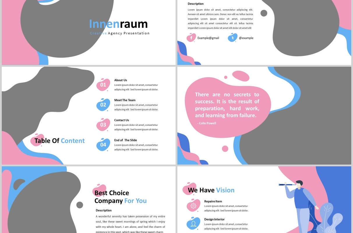 蓝粉色创意图片排版教育行业PPT模板Innenraum - Abstract Powerpoint Template