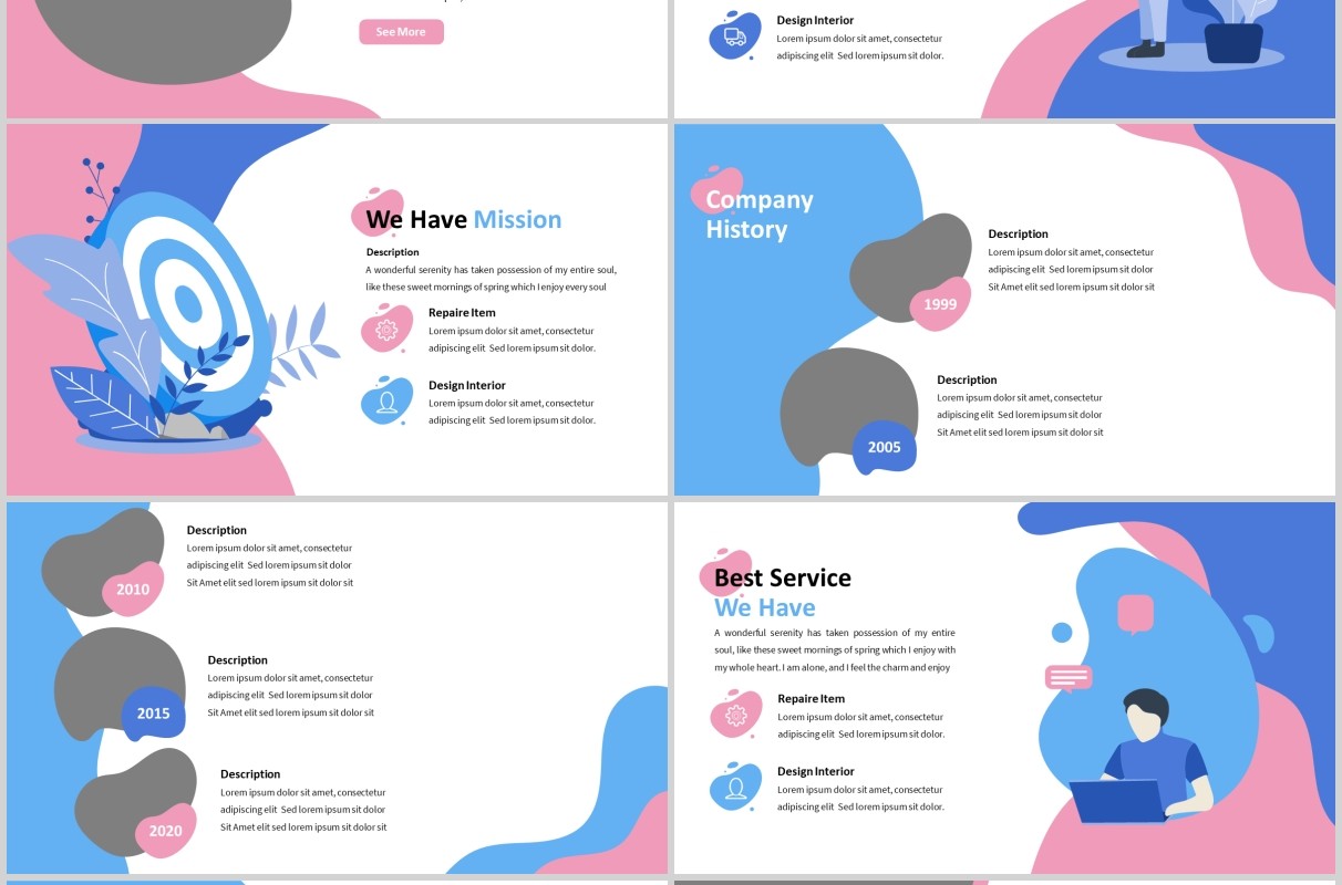蓝粉色创意图片排版教育行业PPT模板Innenraum - Abstract Powerpoint Template