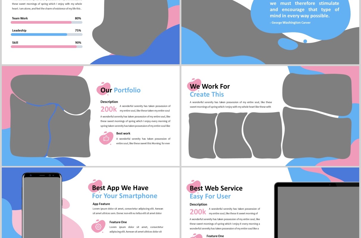 蓝粉色创意图片排版教育行业PPT模板Innenraum - Abstract Powerpoint Template