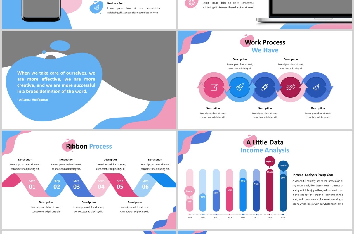 蓝粉色创意图片排版教育行业PPT模板Innenraum - Abstract Powerpoint Template