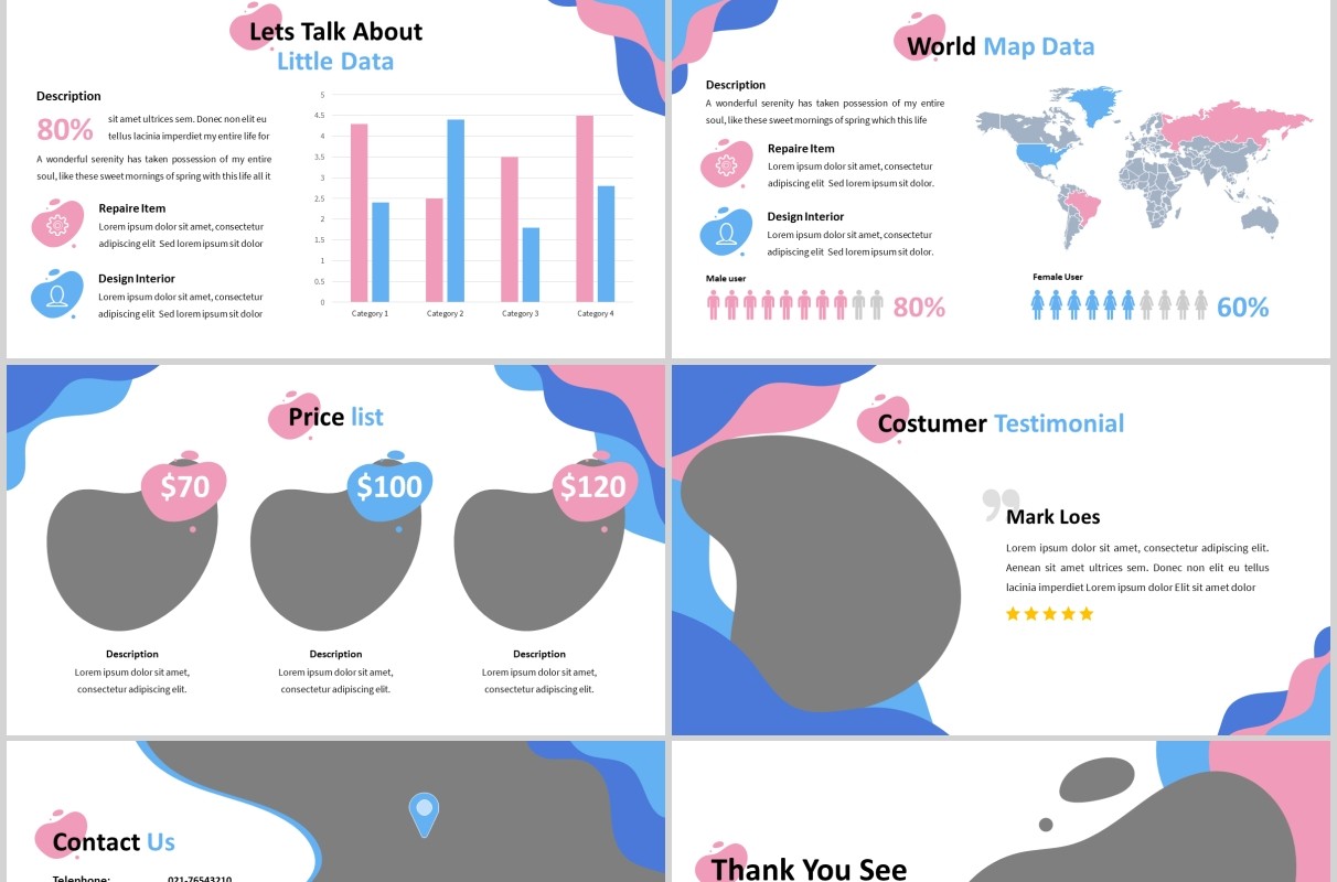 蓝粉色创意图片排版教育行业PPT模板Innenraum - Abstract Powerpoint Template