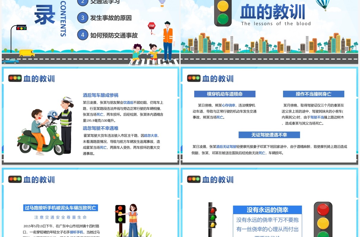 蓝色卡通全国交通安全反思日动态PPT模板