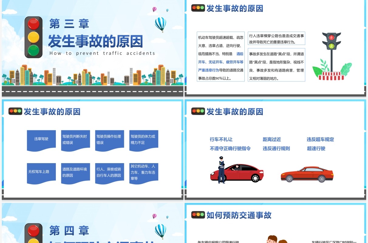 蓝色卡通全国交通安全反思日动态PPT模板